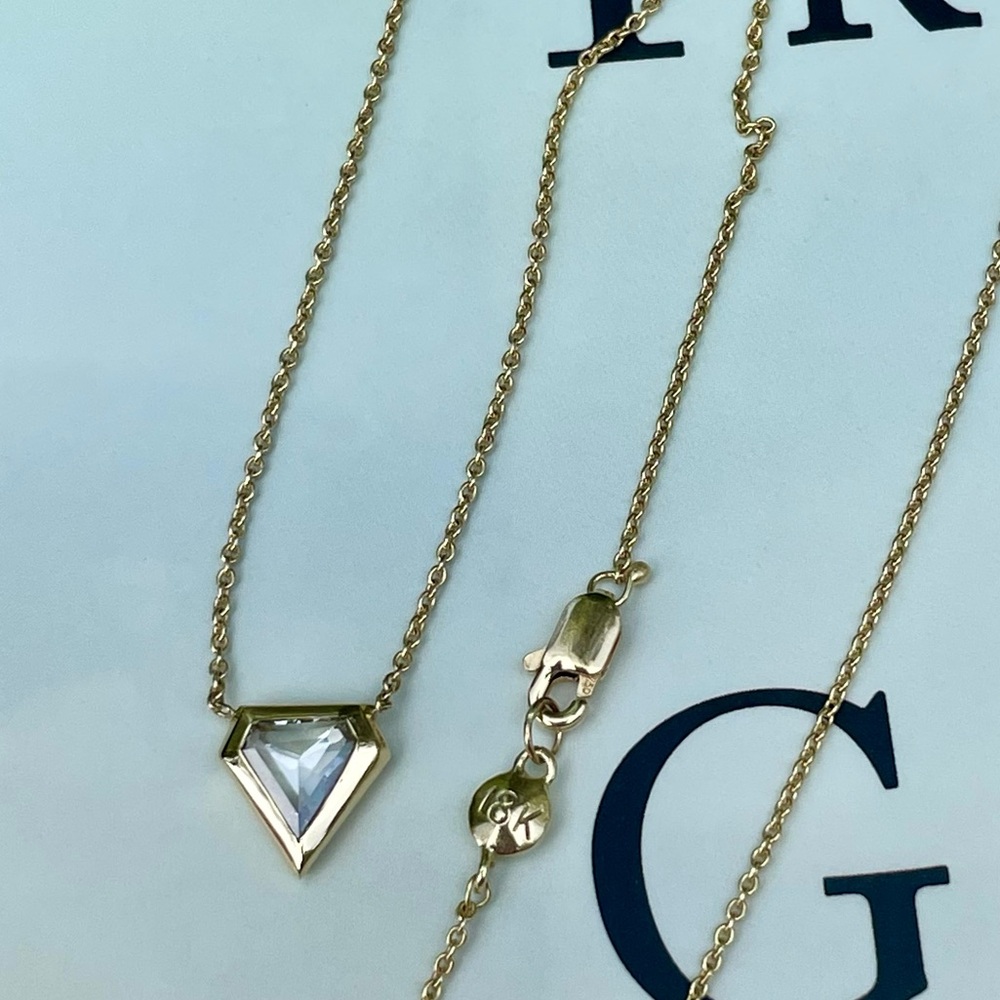 18K Diamond Pendant Necklace .29 carat Triangular Step Cut Diamond